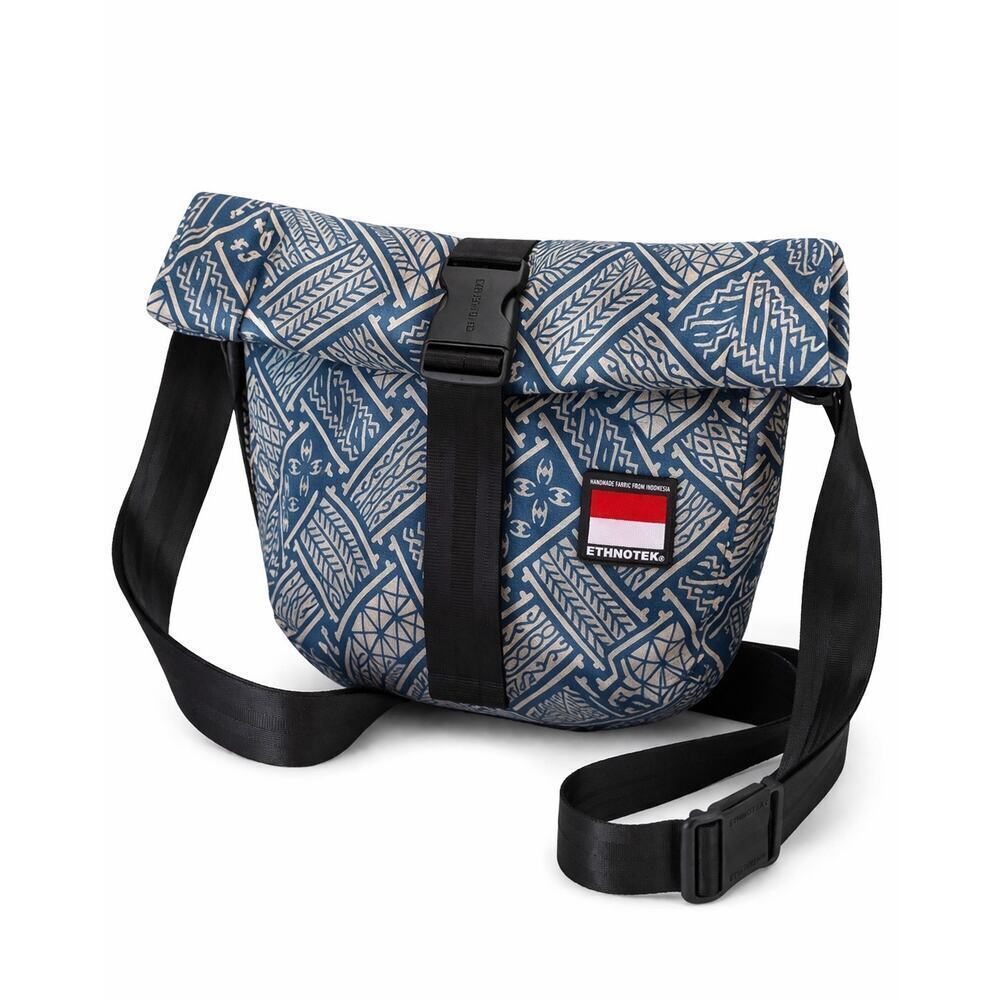 Ethnotek Blue Tribal Crossbody Bag Adjustable Strap Fold Over Travel Bag